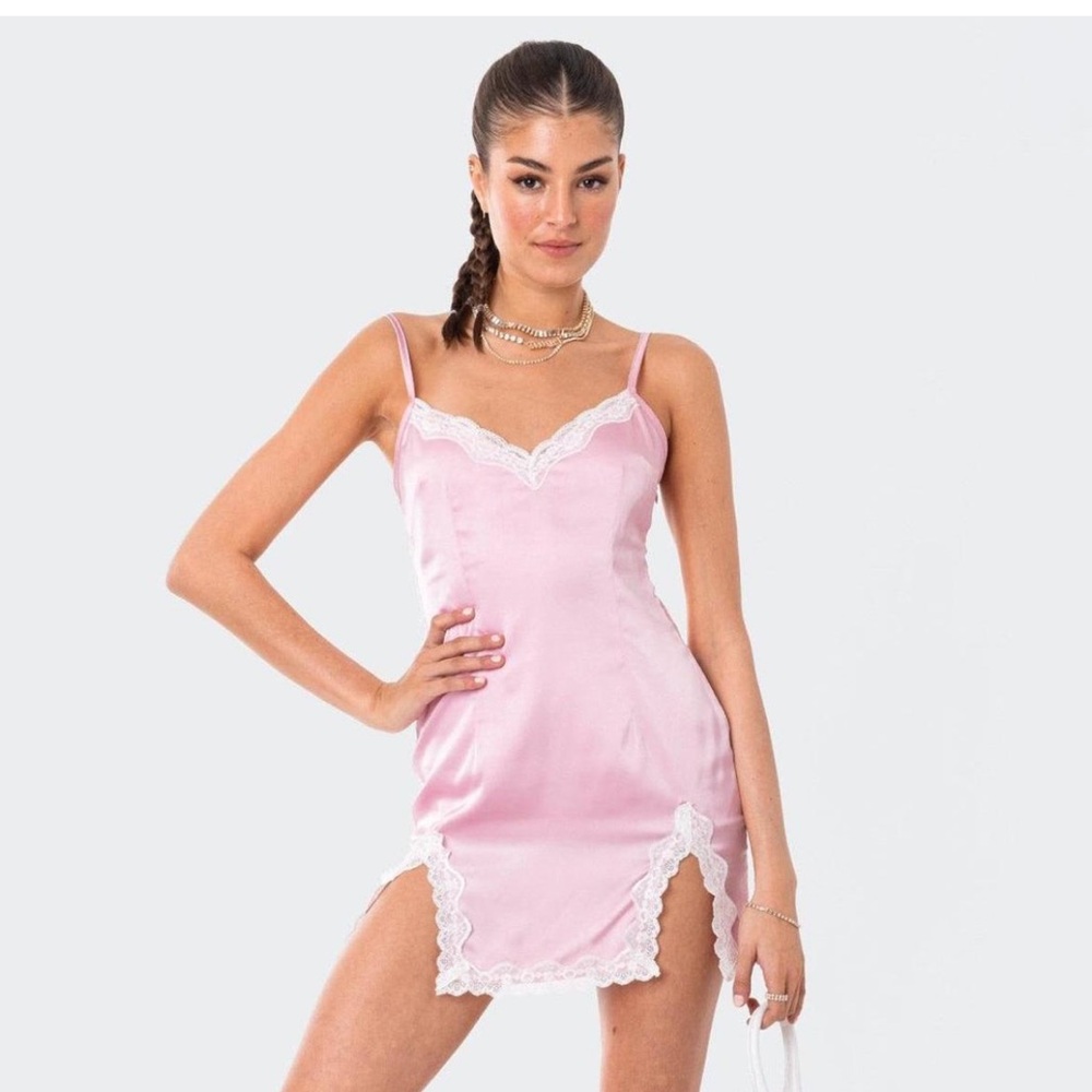 Lovers + Friends Y2K Pink Satin Lace Slip Dress
